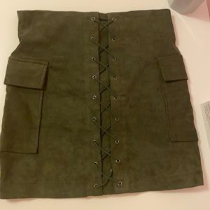 Green suede skirt